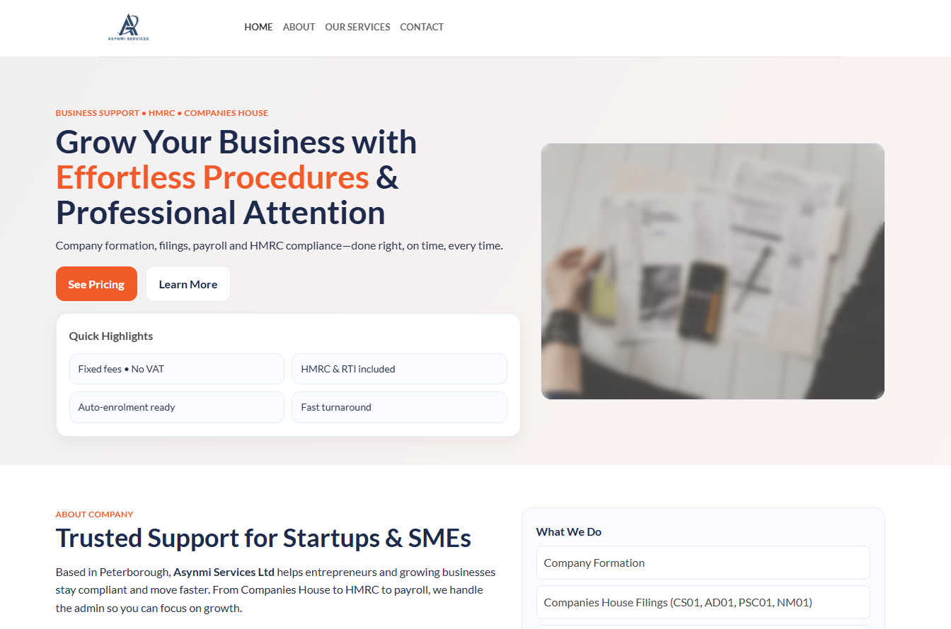 Business website design example - Asynmi